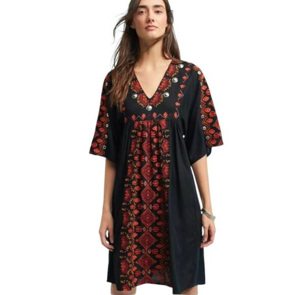 Anthropologie Dresses & Skirts - Anthropologie Raga Rala Bohemian Tunic Dress Small Black Embroidered Boho Hippie